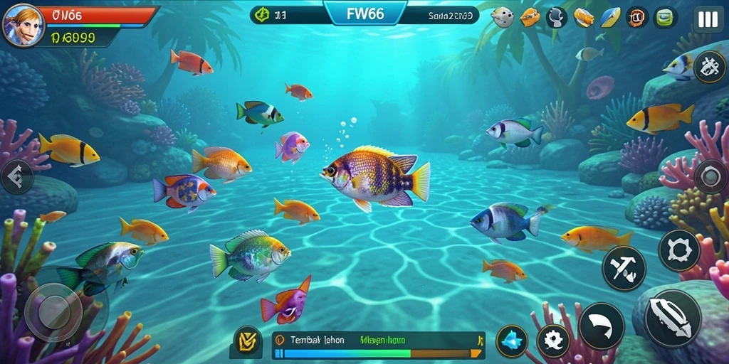 Gameplay seru menembak ikan di FW66 yang penuh warna.