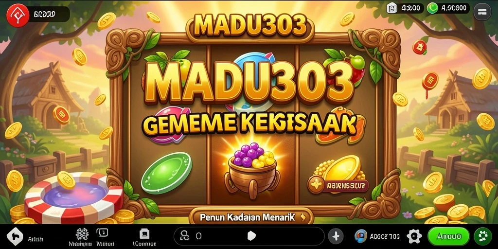 Screenshot gameplay MADU303 menampilkan keseruan permainan slot yang penuh warna.