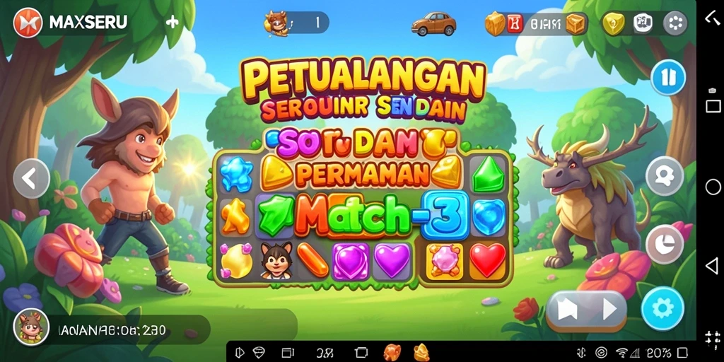 Screenshot gameplay MAXSERU menampilkan aksi cerdas dalam permainan Match-3.