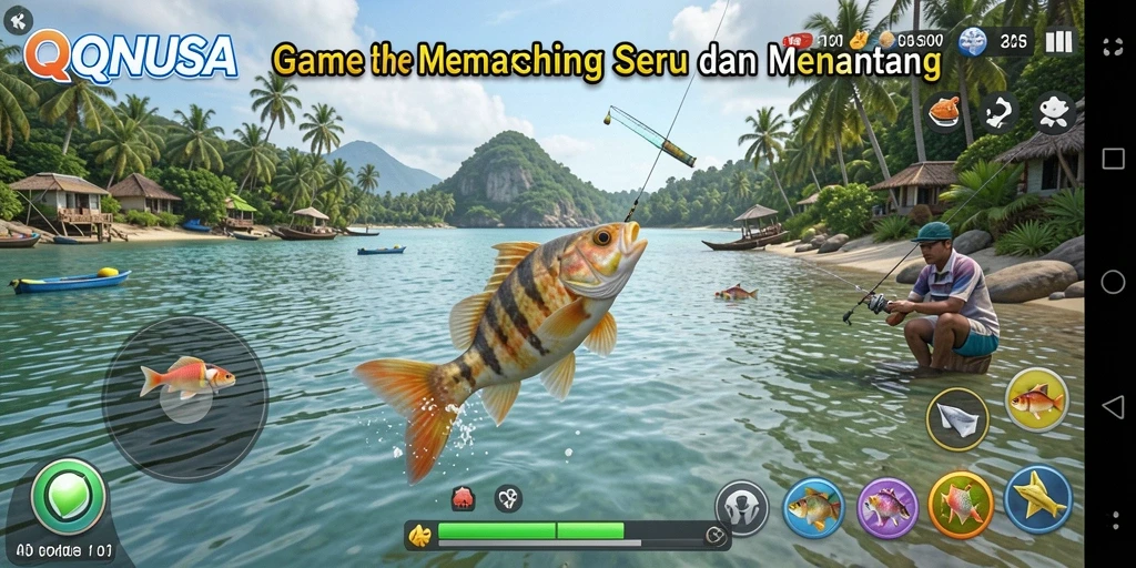 Gameplay seru dalam QQNUSA dengan berbagai jenis ikan.