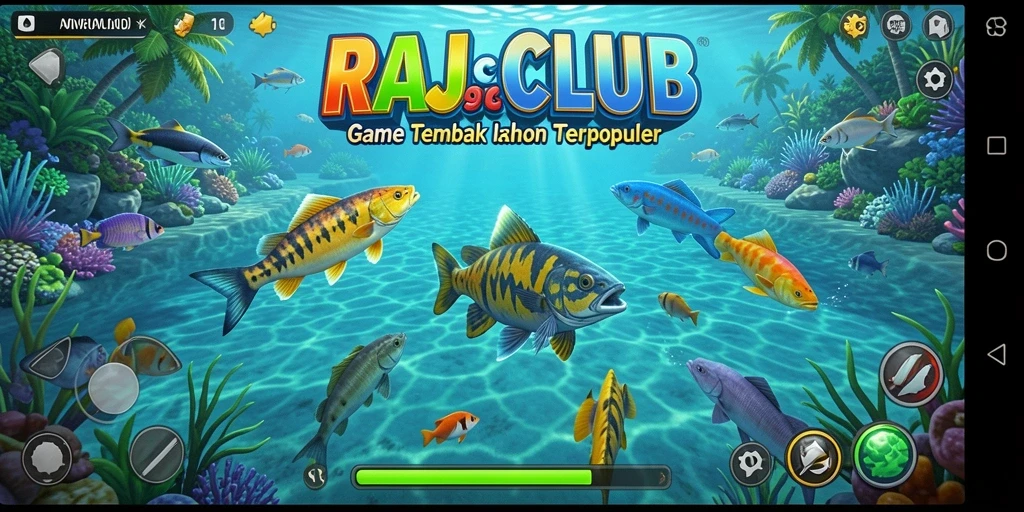 Tampilan gameplay RAJACLUB dengan aksi menembak ikan yang seru.